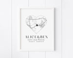 New Home Gift Map Print, New Home Heart Map, Personalised First Home Map, Personalised Housewarming Map Print, New Home Moving Gift Print - Glam and Co 