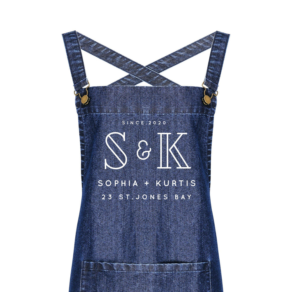 Personalised Denim Barista Style Apron | Aprons for Men and Women | His and Hers Aprons - Glam & Co Designs Ltd