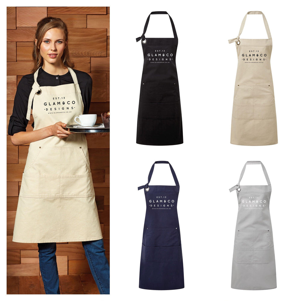 Logo Design Apron | Aprons for Women | Aprons for Men | Logo Apron - Grey Apron - Glam and Co 