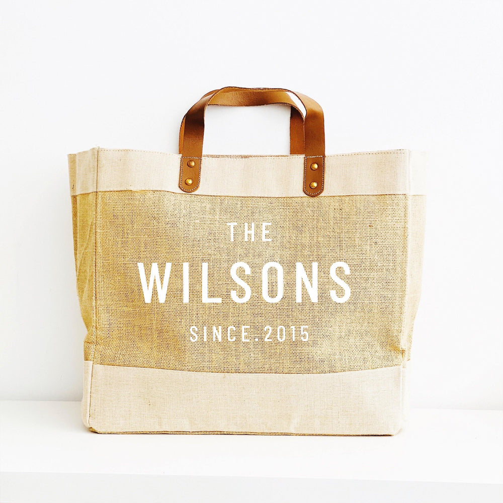 Personalised Jute Tote Shopping Bag | Family Name Shopper