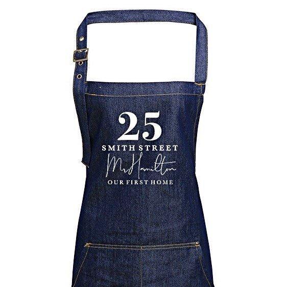 Mr and Mrs Gift Ideas | Personalised Apron | Personalised Apron for Mr and Mrs | Gift ideas for Weddings | Him and Her Gift Ideas | Denim - Glam & Co Designs Ltd