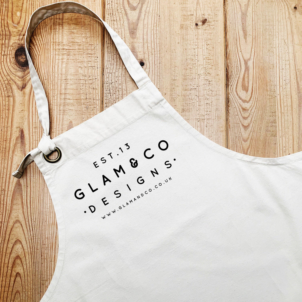 Personalised Apron | Logo Design Apron | Aprons for Women | Aprons for Men | Vintage Apron | Retro Apron | Corporate Gifts | Design your own - Glam & Co Designs Ltd